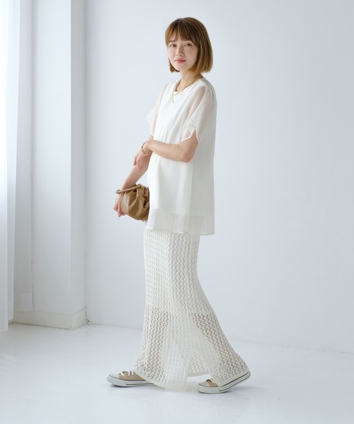 Meli rich（メリーリッチ）の「メッシュニットスカート（スカート・レディース・オフホワイト/ブルーグリーン/ブラウン/ネイビー・MEDIUM）」の15枚目の写真