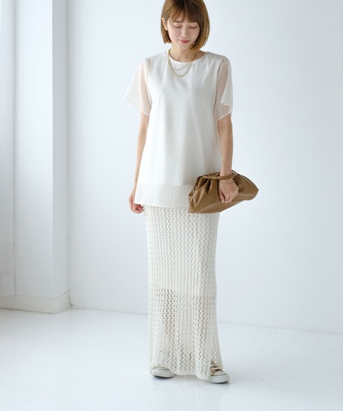 Meli rich（メリーリッチ）の「メッシュニットスカート（スカート・レディース・オフホワイト/ブルーグリーン/ブラウン/ネイビー・MEDIUM）」の14枚目の写真