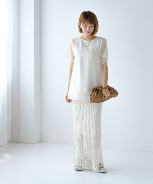 Meli rich（メリーリッチ）の「メッシュニットスカート（スカート・レディース・オフホワイト/ブルーグリーン/ブラウン/ネイビー・MEDIUM）」の19枚目の写真