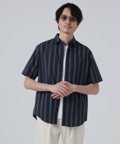 NANO universe（ナノユニバース）の「LB.03/「ICE FLOW LINEN」バリエーションシャツ 半袖（シャツ/ブラウス・メンズ・ホワイト/ネイビー/ブルー・S/M/L）」の2枚目の写真