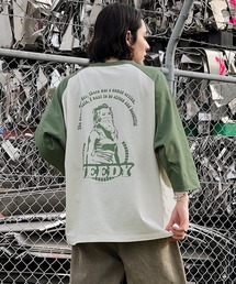 ヘンリーネックラグランプリントTシャツ