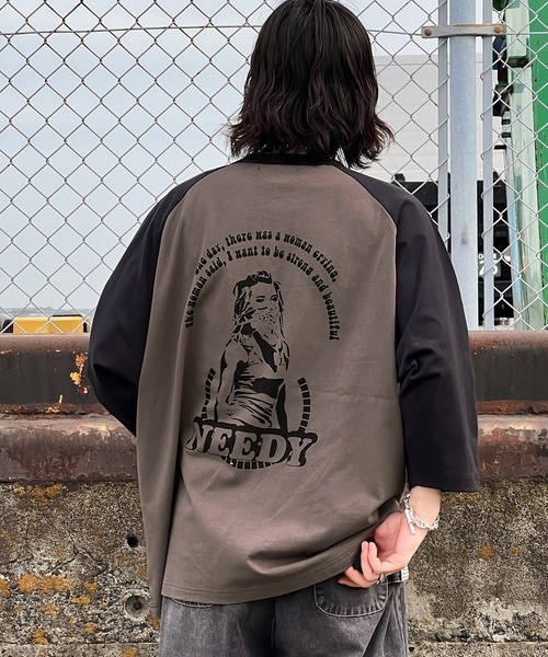 kutir(クティール)の「ヘンリーネックラグランプリントTシャツ(Tシャツ/カットソー・メンズ・ホワイト/ブラック/グリーン・MEDIUM/LARGE)」の3枚目の写真