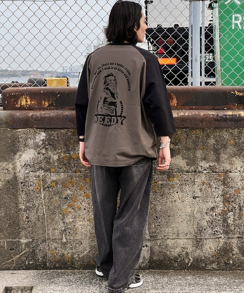 ANTHRAX カットソー　ラグラン ヘンリーネックラグランプリントTシャツ（Tシャツ/カットソー