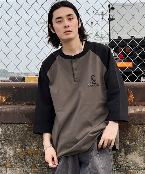ANTHRAX カットソー　ラグラン ヘンリーネックラグランプリントTシャツ（Tシャツ/カットソー
