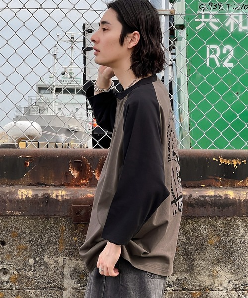 kutir(クティール)の「ヘンリーネックラグランプリントTシャツ(Tシャツ/カットソー・メンズ・ホワイト/ブラック/グリーン・MEDIUM/LARGE)」の5枚目の写真