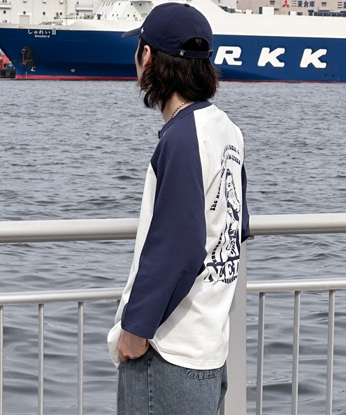 ヘンリーネックラグランプリントTシャツ（Tシャツ/カットソー