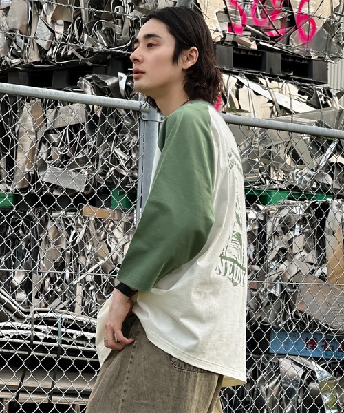 kutir(クティール)の「ヘンリーネックラグランプリントTシャツ(Tシャツ/カットソー・メンズ・ホワイト/ブラック/グリーン・MEDIUM/LARGE)」の14枚目の写真