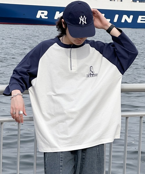 kutir(クティール)の「ヘンリーネックラグランプリントTシャツ(Tシャツ/カットソー・メンズ・ホワイト/ブラック/グリーン・MEDIUM/LARGE)」の12枚目の写真