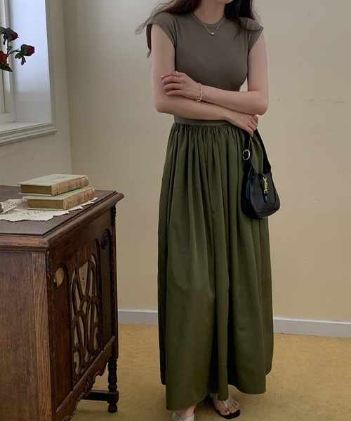 【Jasmine】ノースリーブギャザーロングワンピース（ワンピース）｜Jasmine Grandiflorum（ジャスミングランディフローラム）