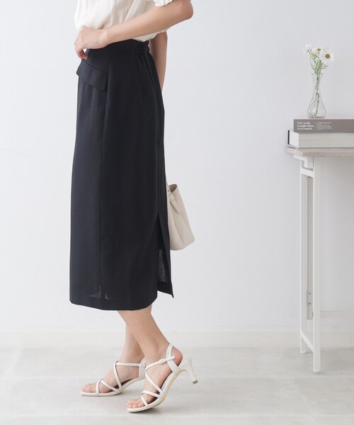 couture brooch（クチュールブローチ）の「◆【セットアップ着用可能】麻調合繊タイトスカート（スカート・レディース・ブラック/ナチュラル/ライトグリーン・36/38/40/42）」の4枚目の写真