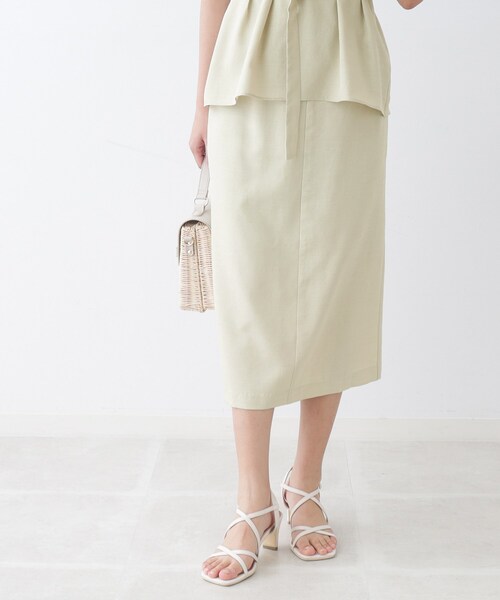 couture brooch（クチュールブローチ）の「◆【セットアップ着用可能】麻調合繊タイトスカート（スカート・レディース・ブラック/ナチュラル/ライトグリーン・36/38/40/42）」の5枚目の写真