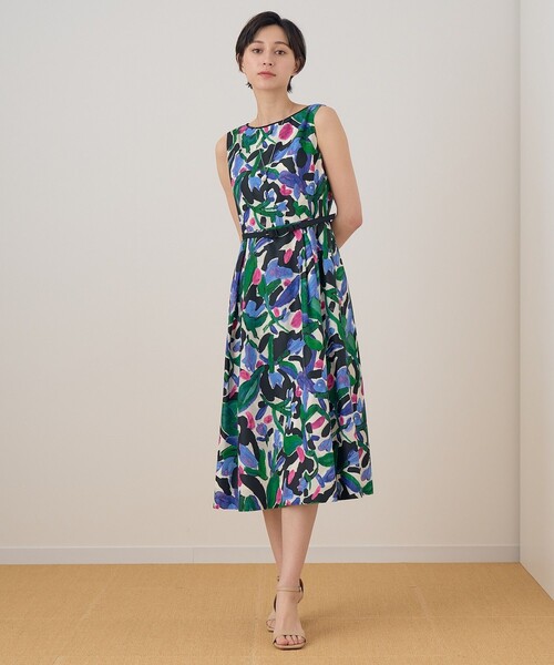 アナイ ロングワンピース アートフラワープリント　ベルト付きタック　M サイズ ANAYI（アナイ）の「アートフラワープリントベルト付きタック