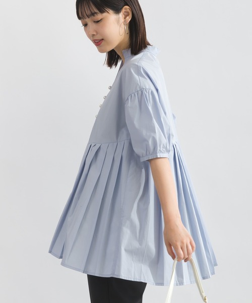 PICCIN PERLA(ピッチンペルラ)の「裾プリーツパールボタンブラウス(シャツ/ブラウス・レディース・サックスブルー/オフホワイト/レモンイエロー・M)」の8枚目の写真