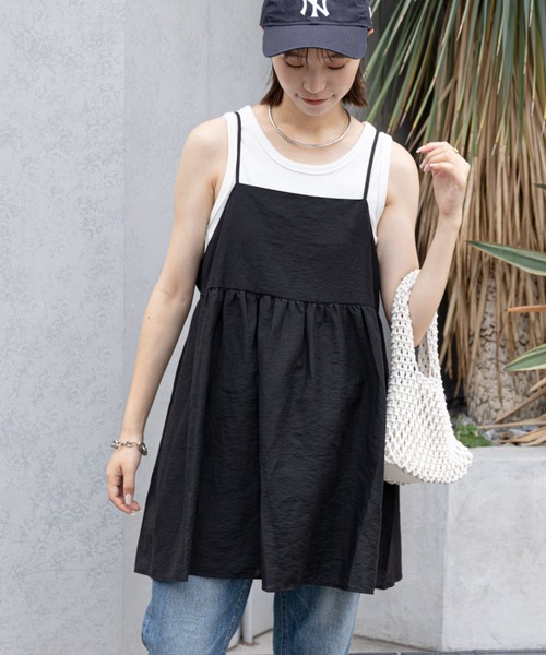 CIAOPANIC TYPY（チャオパニックティピー）の「シアーリネンバックギャザーキャミチュニック（チュニック・レディース・ブラック/ピンク/ブルー/アイボリー・ONE SIZE）」の14枚目の写真