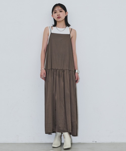 Aunt Marie's（アントマリーズ）の「【サイズ展開あり】ダブルストラップサテンキャミワンピース（ワンピース・レディース・モカ/ブラック/グレイッシュベージュ・MT/FREE）」の22枚目の写真