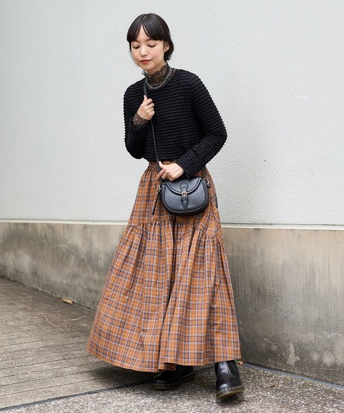 FREAK'S STORE（フリークスストア）の「ラウンドティアードスカート（スカート・レディース・ブラウン/オフホワイト/ブラック/グリーン・ﾌﾘ-）」の6枚目の写真