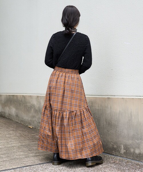 FREAK'S STORE（フリークスストア）の「ラウンドティアードスカート（スカート・レディース・ブラウン/オフホワイト/ブラック/グリーン・ﾌﾘ-）」の7枚目の写真