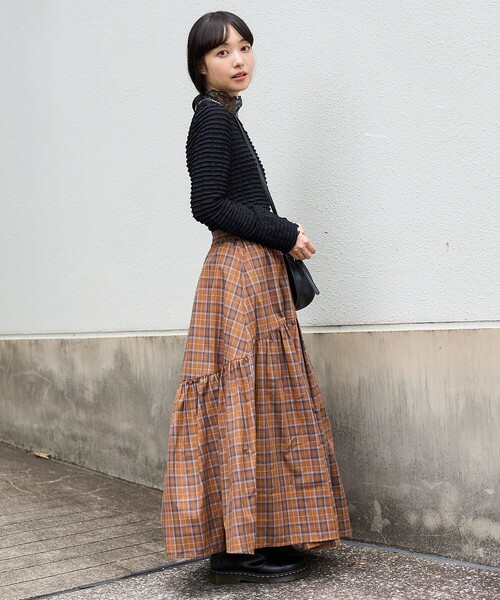 FREAK'S STORE（フリークスストア）の「ラウンドティアードスカート（スカート・レディース・ブラウン/オフホワイト/ブラック/グリーン・ﾌﾘ-）」の8枚目の写真