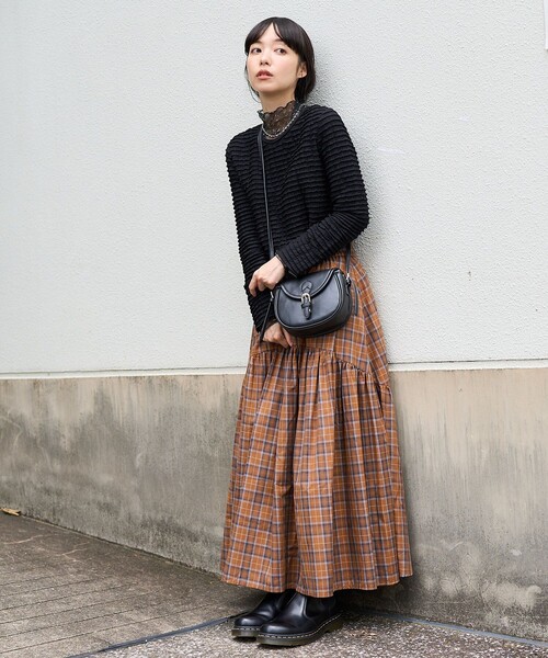 FREAK'S STORE（フリークスストア）の「ラウンドティアードスカート（スカート・レディース・ブラウン/オフホワイト/ブラック/グリーン・ﾌﾘ-）」の9枚目の写真