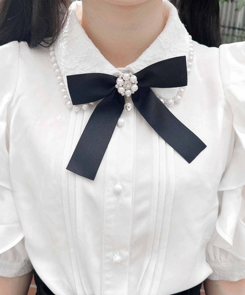 ROJITA（ロジータ）の「ラッフルスリーブパール衿半袖ブラウス（シャツ/ブラウス・レディース・ブラック/パープル/ホワイト・FREE）」の9枚目の写真