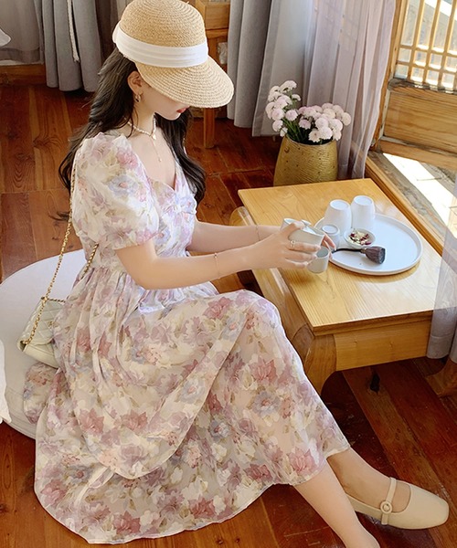 Primazel（プリマゼル）の「ペンタゴンネックフラワー柄半袖ワンピース（ワンピース・レディース・ホワイト系その他・M）」の10枚目の写真