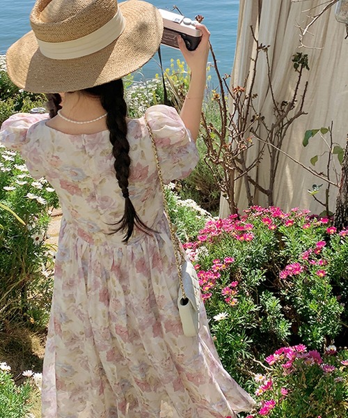 Primazel（プリマゼル）の「ペンタゴンネックフラワー柄半袖ワンピース（ワンピース・レディース・ホワイト系その他・M）」の8枚目の写真