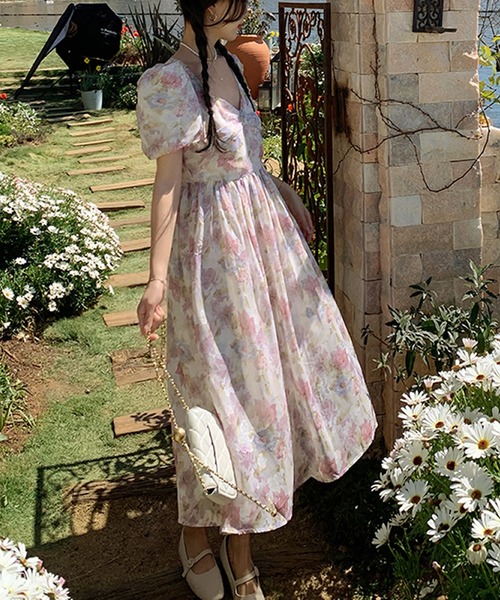 Primazel（プリマゼル）の「ペンタゴンネックフラワー柄半袖ワンピース（ワンピース・レディース・ホワイト系その他・M）」の2枚目の写真