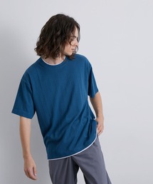 ストライプ梨地フェイクレイヤードTシャツ