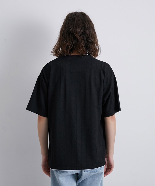 JUNRED（ジュンレッド）の「ストライプ梨地フェイクレイヤードTシャツ（Tシャツ/カットソー・メンズ・ブラック/モスグリーン/ブルー・L/LL/M）」の12枚目の写真