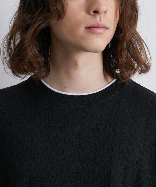 JUNRED（ジュンレッド）の「ストライプ梨地フェイクレイヤードTシャツ（Tシャツ/カットソー・メンズ・ブラック/モスグリーン/ブルー・L/LL/M）」の13枚目の写真