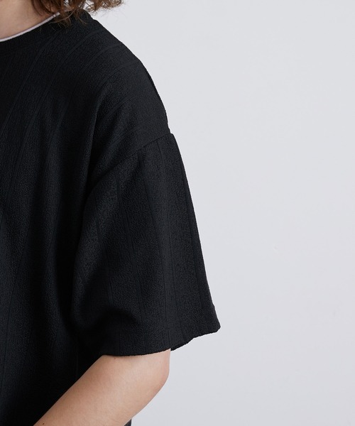 JUNRED（ジュンレッド）の「ストライプ梨地フェイクレイヤードTシャツ（Tシャツ/カットソー・メンズ・ブラック/モスグリーン/ブルー・L/LL/M）」の14枚目の写真