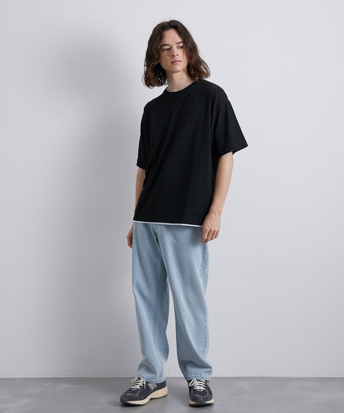 JUNRED（ジュンレッド）の「ストライプ梨地フェイクレイヤードTシャツ（Tシャツ/カットソー・メンズ・ブラック/モスグリーン/ブルー・L/LL/M）」の18枚目の写真
