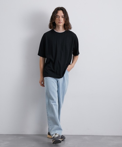 JUNRED（ジュンレッド）の「ストライプ梨地フェイクレイヤードTシャツ（Tシャツ/カットソー・メンズ・ブラック/モスグリーン/ブルー・L/LL/M）」の19枚目の写真