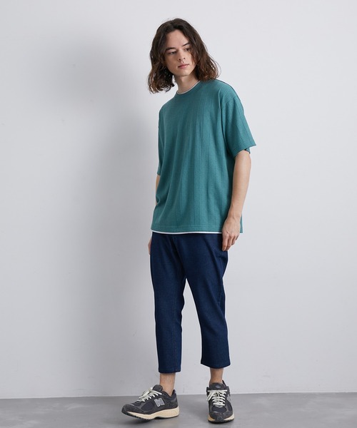 JUNRED（ジュンレッド）の「ストライプ梨地フェイクレイヤードTシャツ（Tシャツ/カットソー・メンズ・ブラック/モスグリーン/ブルー・L/LL/M）」の20枚目の写真