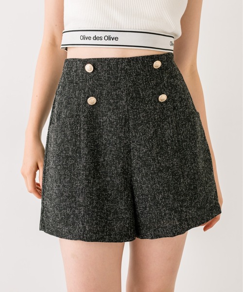 OLIVE des OLIVE（オリーブデオリーブ）の「前ボタンショートパンツ　1032020040（その他パンツ・レディース・ブラック/チャコールグレー/ブラック系その他・FREE）」の3枚目の写真