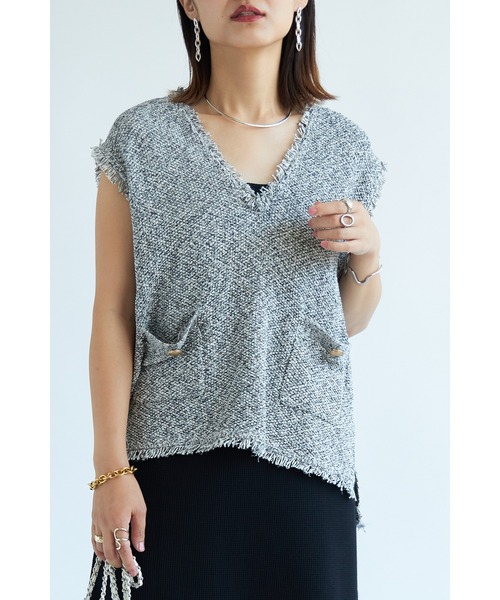 each（イーチ）の「ツイードニットベスト（ベスト・レディース・ブラック/ベージュ/キナリ/グレー・FREE）」の3枚目の写真