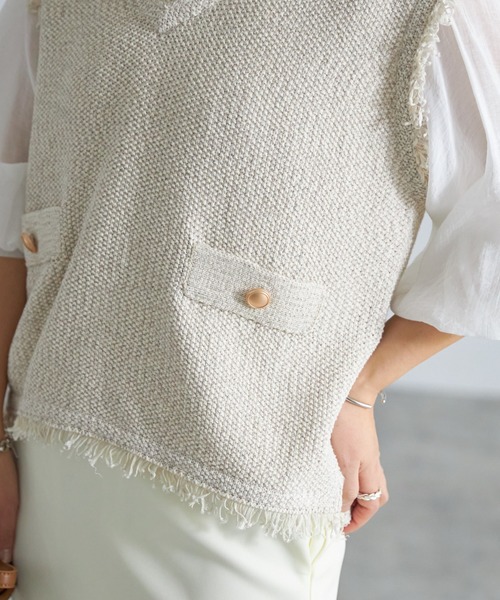 each（イーチ）の「ツイードニットベスト（ベスト・レディース・ブラック/ベージュ/キナリ/グレー・FREE）」の17枚目の写真