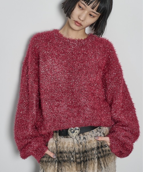 セール】グリッターシャギールーズフィットニットプルオーバー（ニット