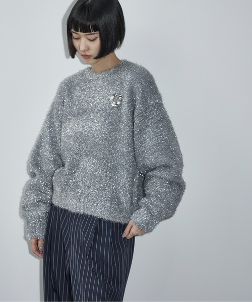 Vintage ハンドメイド グリッター ミックス シャギーニット セーター プルオーバー ヴィンテージ ラメ糸 キラキラ ビンテ Vintage ハンドメイド グリッター ミックス シャギーニット