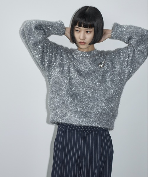 THE YOn（ザヨン）の「グリッターシャギールーズフィットニットプルオーバー（ニット/セーター・レディース・ブラック/ブラウン/シルバー/プラム/ベージュ・FREE）」の14枚目の写真