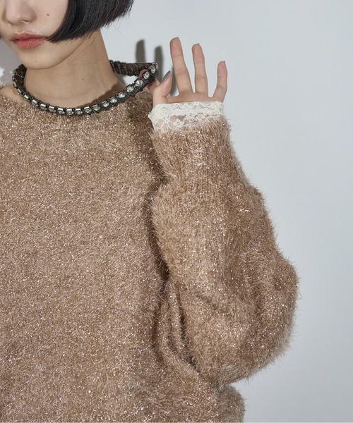 THE YOn（ザヨン）の「グリッターシャギールーズフィットニットプルオーバー（ニット/セーター・レディース・ブラック/ブラウン/シルバー/プラム/ベージュ・FREE）」の6枚目の写真