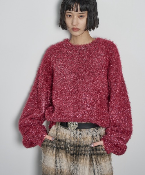 セール】グリッターシャギールーズフィットニットプルオーバー（ニット