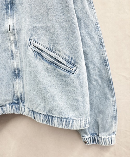 Starting Over（スターティングオーバー）の「デニム ヴィンテージウォッシュ ケミカル加工 ジップパーカー ドロップショルダー/レディース メンズ（デニムジャケット・メンズ・ブルー系その他/ブルー/ブラック・M/L/XL）」の7枚目の写真