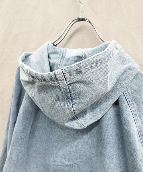 Starting Over（スターティングオーバー）の「デニム ヴィンテージウォッシュ ケミカル加工 ジップパーカー ドロップショルダー/レディース メンズ（デニムジャケット・メンズ・ブルー系その他/ブルー/ブラック・M/L/XL）」の6枚目の写真