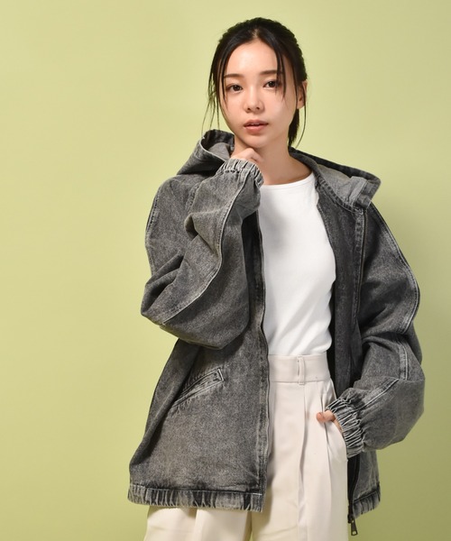 Starting Over（スターティングオーバー）の「デニム ヴィンテージウォッシュ ケミカル加工 ジップパーカー ドロップショルダー/レディース メンズ（デニムジャケット・メンズ・ブルー系その他/ブルー/ブラック・M/L/XL）」の14枚目の写真