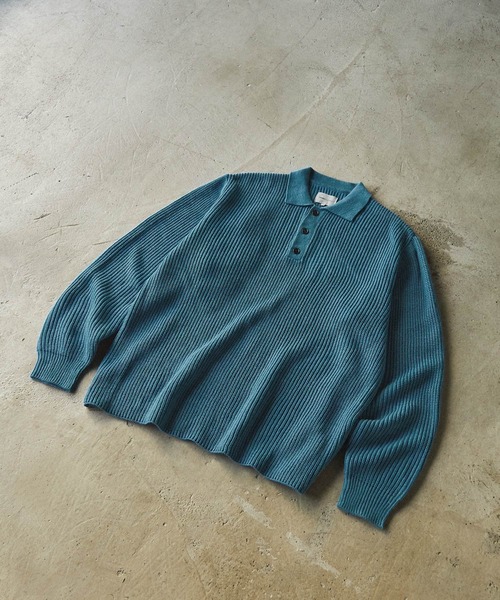 EMMA CLOTHES(エマクローズ)の「ルーズアゼニットポロシャツ EMMA CLOTHES(ニット/セーター・メンズ・パープル/ブラック/イエロー/モカ/オフホワイト/ブルー/レッド・L/M)」の13枚目の写真