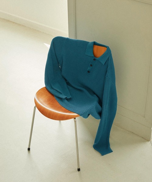 EMMA CLOTHES(エマクローズ)の「ルーズアゼニットポロシャツ EMMA CLOTHES(ニット/セーター・メンズ・パープル/ブラック/イエロー/モカ/オフホワイト/ブルー/レッド・L/M)」の16枚目の写真
