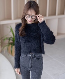 ロングシャギーショート丈ニットトップス[骨格ウェーブ]≪STAY MOTION≫