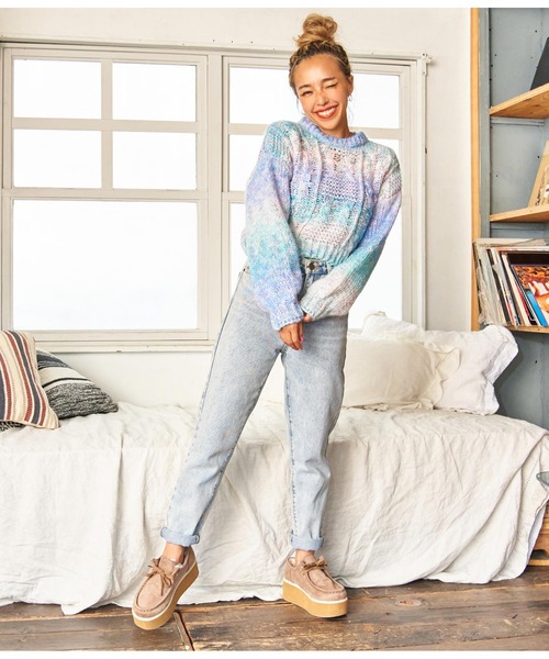 anap mimpi(アナップミンピ)の「グラデーションMIX糸混ショート丈トップス(ニット/セーター・レディース・ミント/ブルー・FREE)」の10枚目の写真