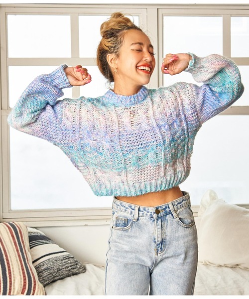 anap mimpi(アナップミンピ)の「グラデーションMIX糸混ショート丈トップス(ニット/セーター・レディース・ミント/ブルー・FREE)」の7枚目の写真